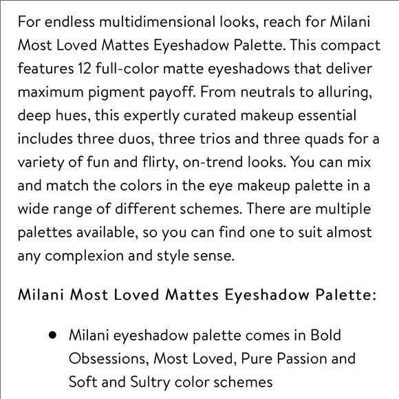 NEW MILANI "Most Loved Mattes" Eyeshadow Pallette - Picture 6 of 10